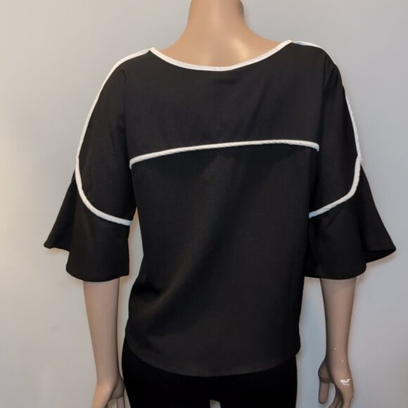 3/$20 Mimi Fashion Japan Bell Sleeve Top Contrast Trim Blouse *Fits Smaller* - Picture 7 of 11